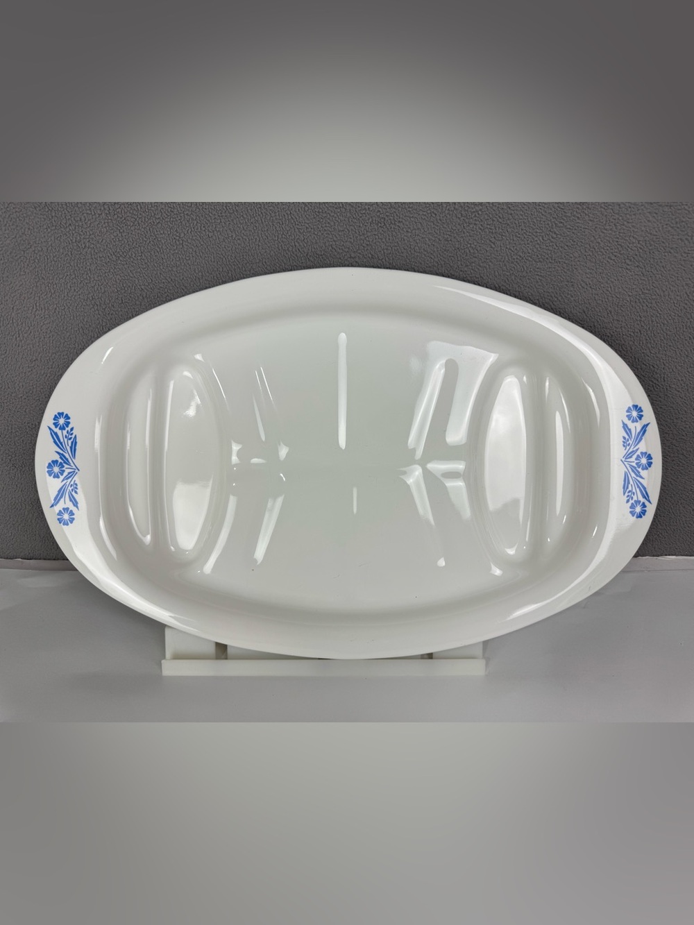Vtg Corning Ware Blue Cornflower Oval Meat Serving Platter 16.5x10 glass ceramic